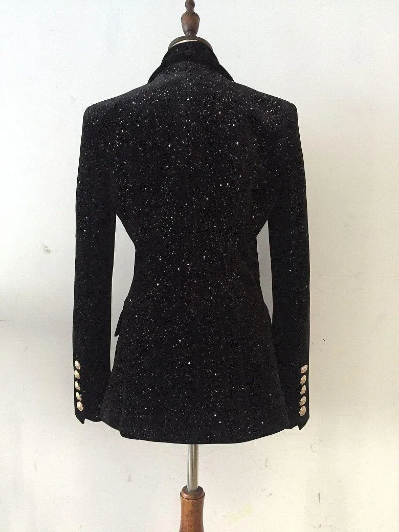 Women Blazer, Silver Glitter Velvet Blazer
