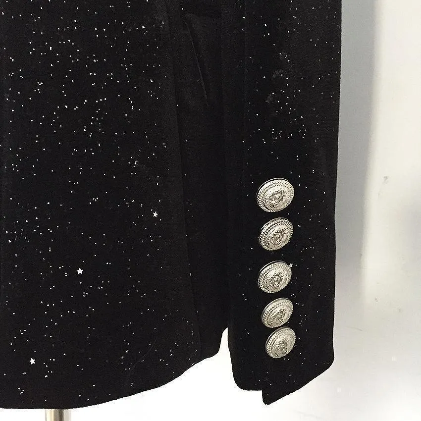 Women Blazer, Silver Glitter Velvet Blazer