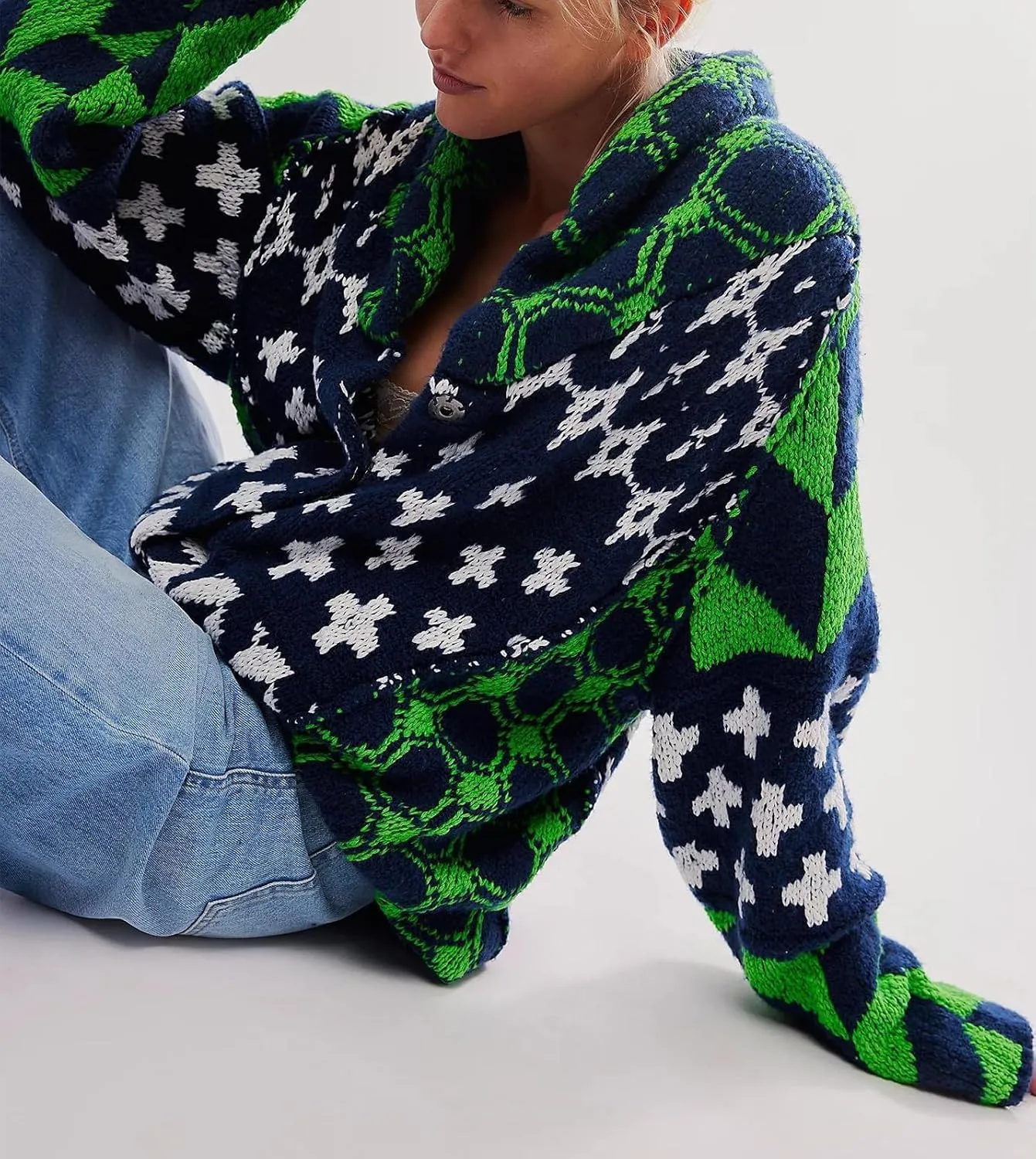 Women Cardigan Sweater Shawl Collar Button Down Oversized Sweaters Boho Fall Coat