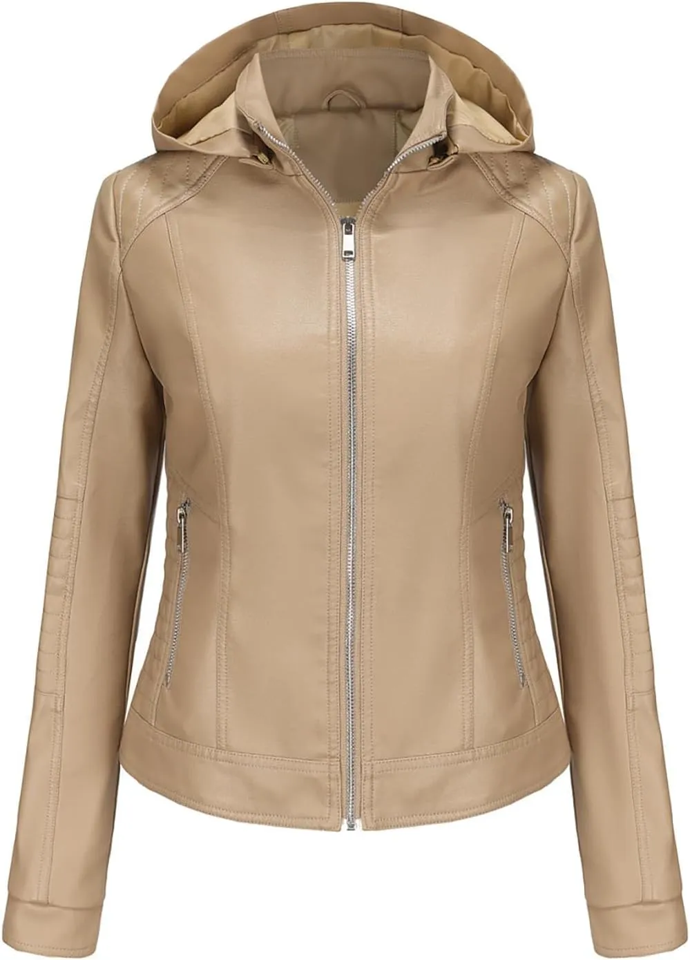 Women Faux Leather Jacket Zip Up Motorcycle Short PU Moto Biker Outwear Fitted Slim Coat Fashion Racer Cropped Jacket