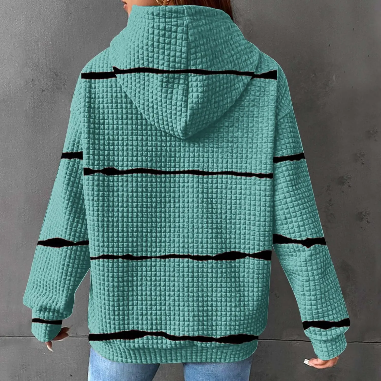 Women Striped Oversized Hoodies Long Sleeve Color Block Sweatshirt Drawstring Pullover Waffle Knit Tops Fall Outfits