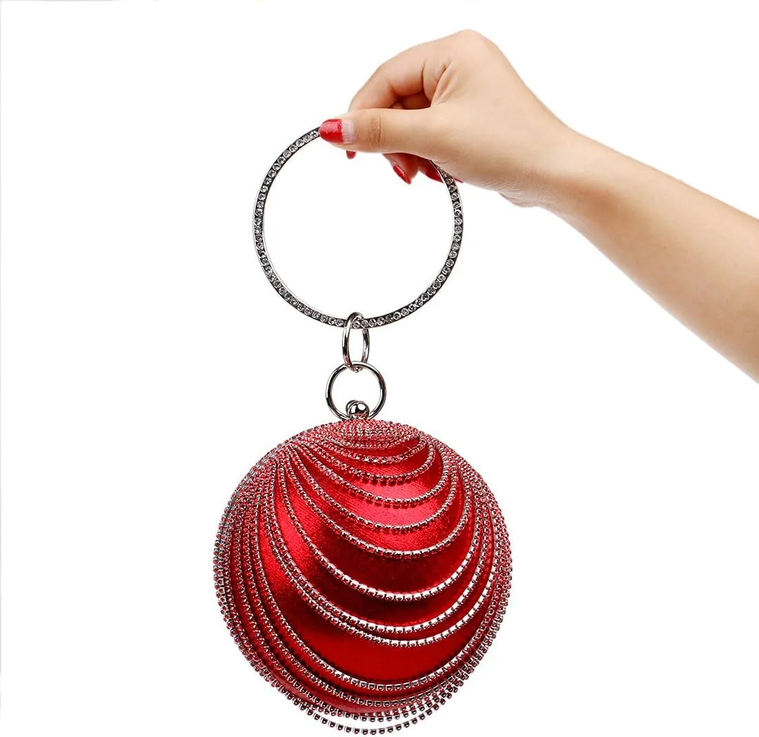 Women's Ball Shape Crystal Evening Clutch Purse Wedding Party HandBags