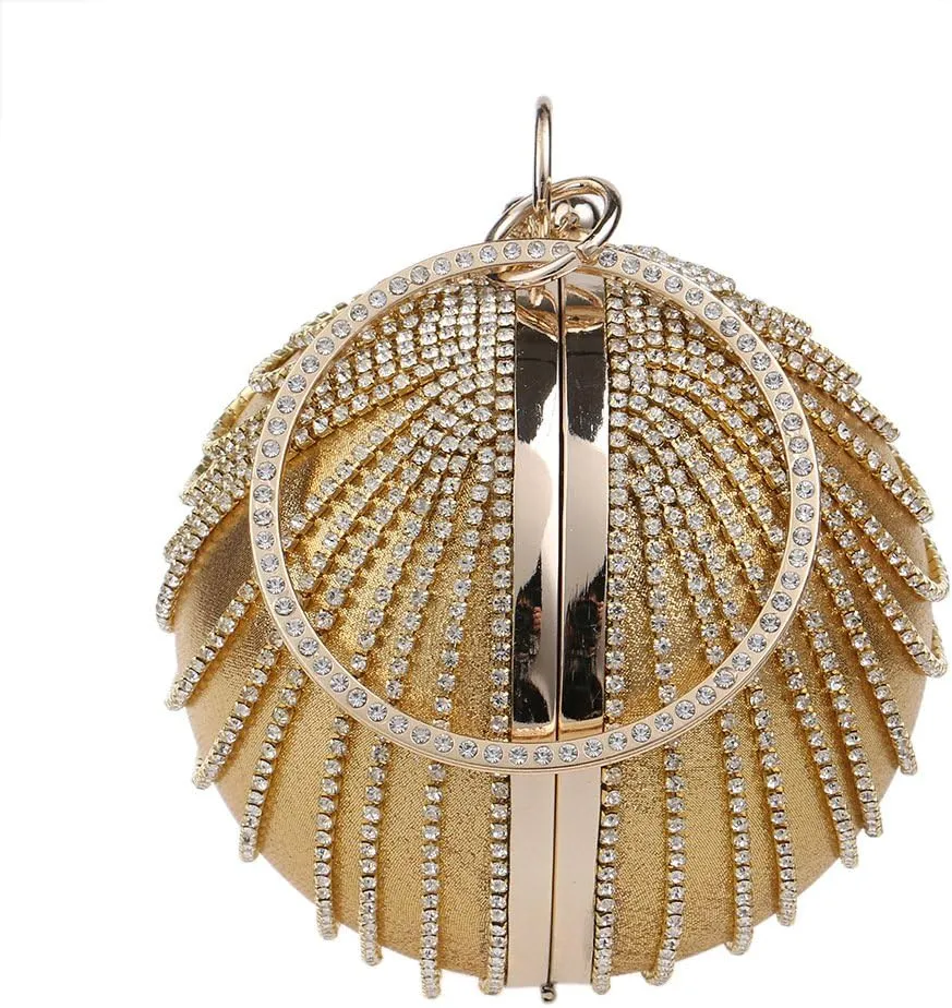 Women's Ball Shape Crystal Evening Clutch Purse Wedding Party HandBags