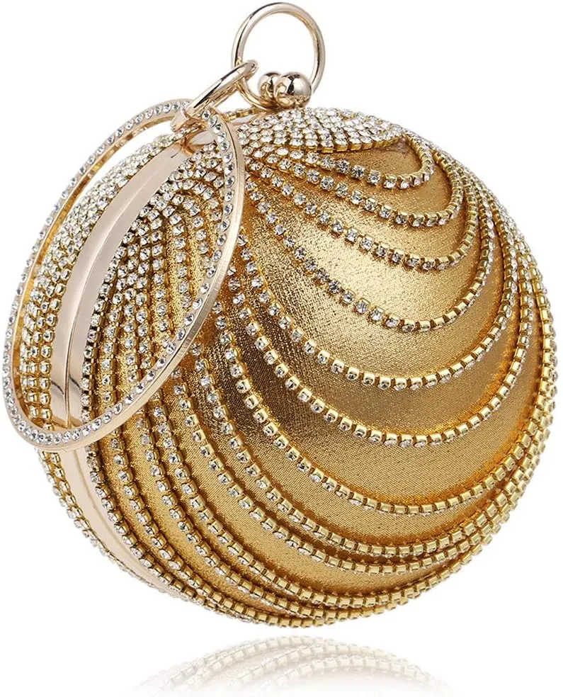 Women's Ball Shape Crystal Evening Clutch Purse Wedding Party HandBags