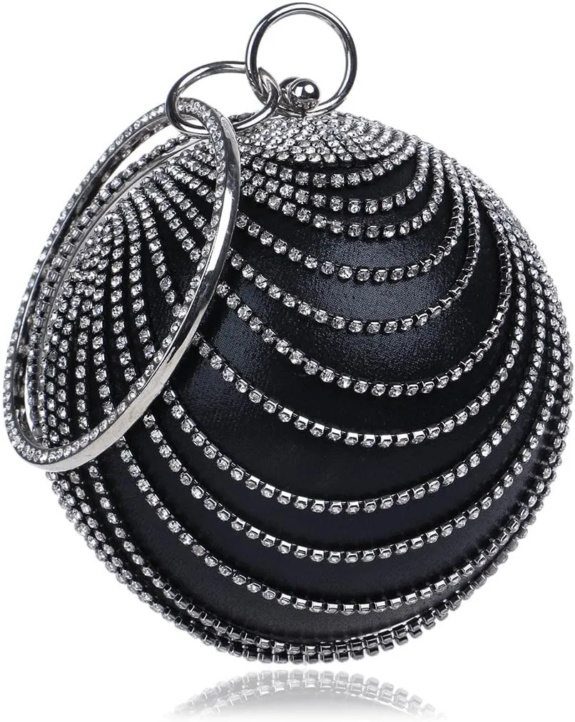 Women's Ball Shape Crystal Evening Clutch Purse Wedding Party HandBags