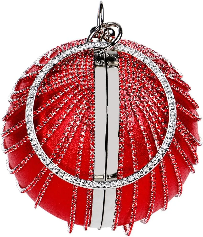 Women's Ball Shape Crystal Evening Clutch Purse Wedding Party HandBags