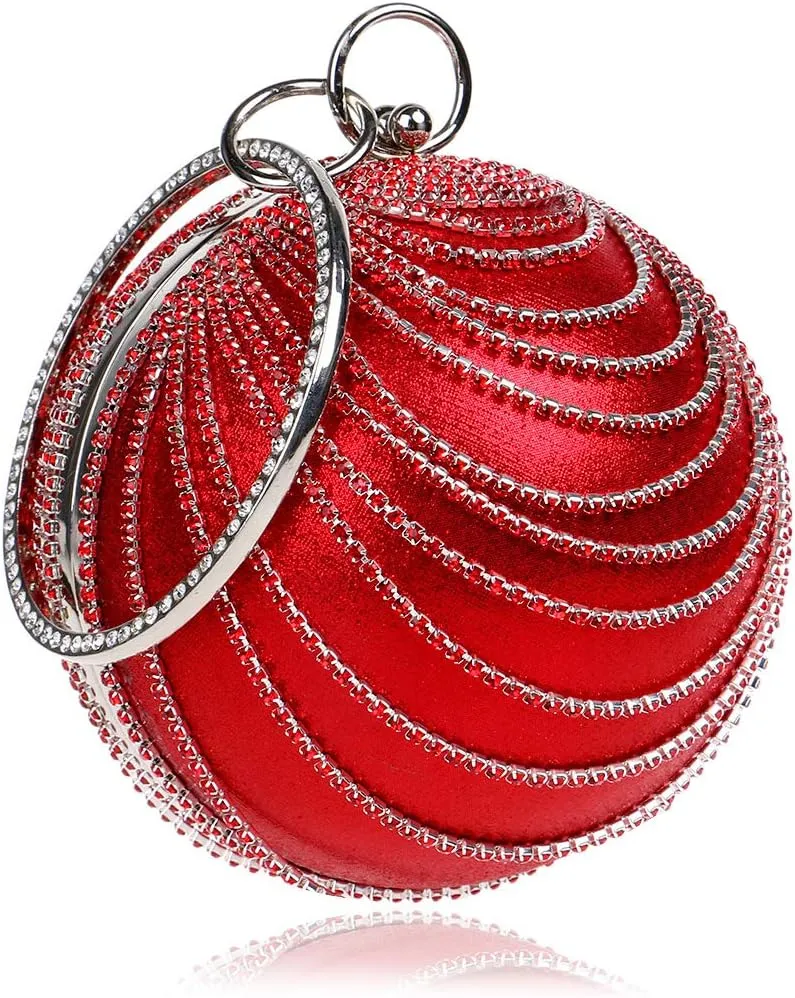 Women's Ball Shape Crystal Evening Clutch Purse Wedding Party HandBags