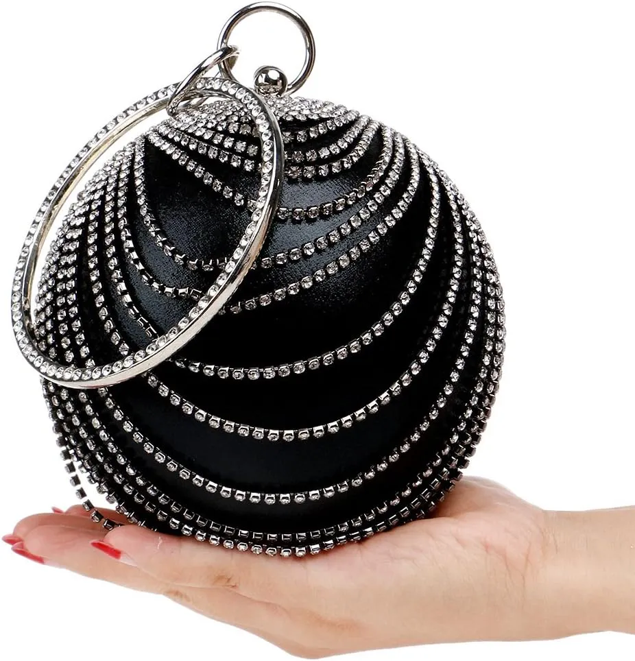 Women's Ball Shape Crystal Evening Clutch Purse Wedding Party HandBags