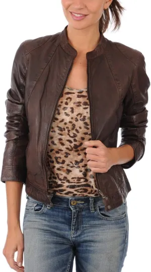 Womens Burnt Browny Lambskin Genuine Leather Jacket, Biker Jacket