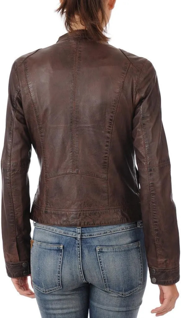 Womens Burnt Browny Lambskin Genuine Leather Jacket, Biker Jacket
