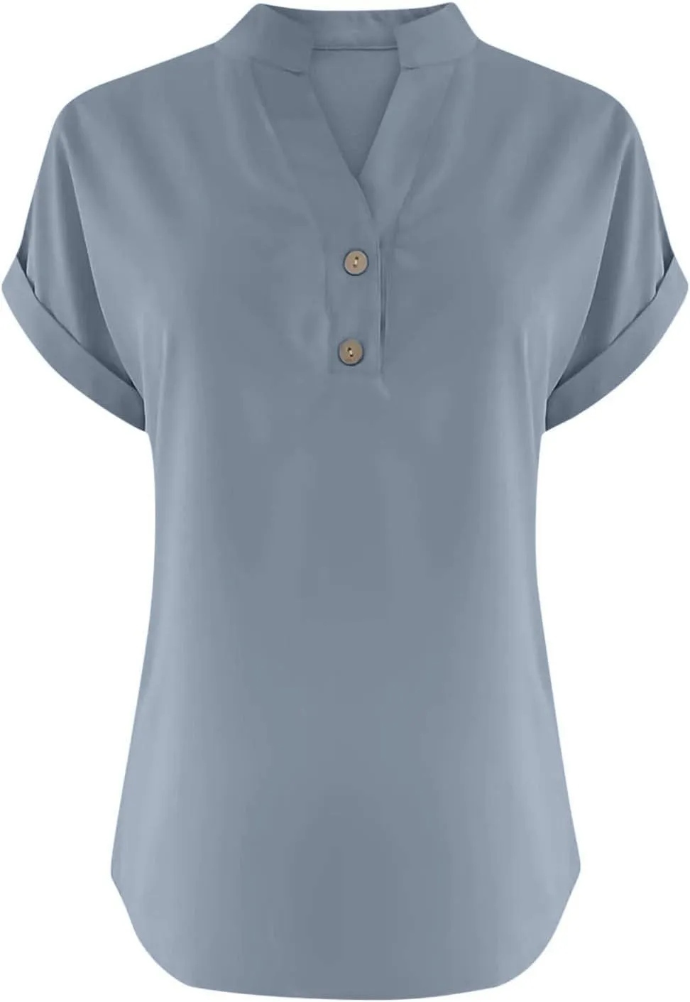 Womens Button Down Shirts Cotton Linen Short Sleeve V-Neck Shirts Solid Color Casual Loose Fit Work Blouse Tops