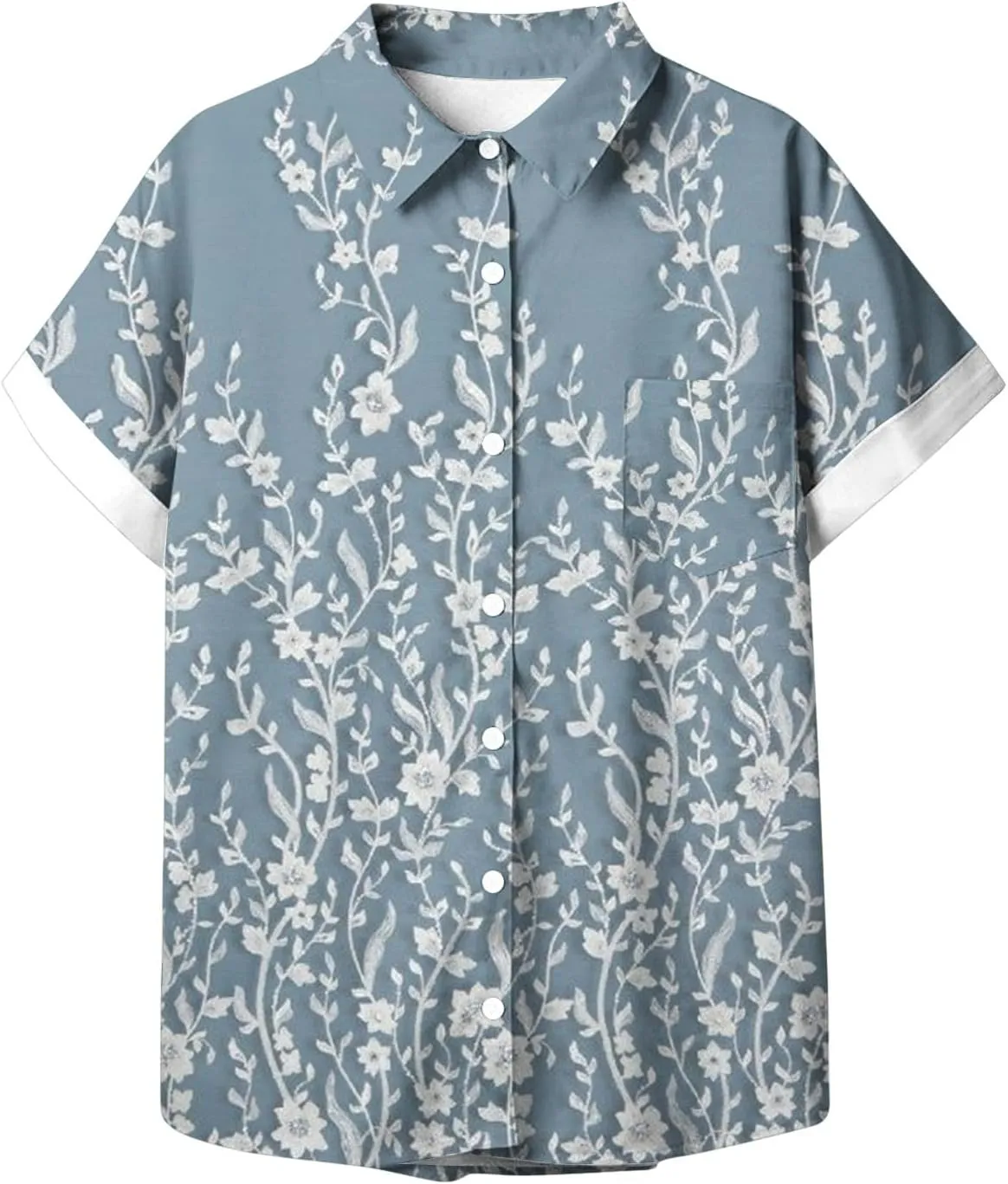 Women's Button Down Shirts Trendy V Neck Boho Tops Short Sleeve Plus Size Summer Tunic Casual Loose Floral Blouses