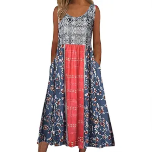 Womens Casual Summer Dresses Loose Floral Boho Sundresses Sleeveless Midi Flowy Beach Vacation Tank Dress with Pockets