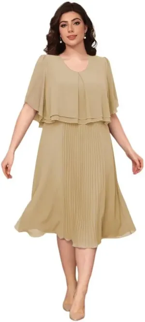 Womens Chiffon Mother of The Bride Dress 2025 Knee Length Formal Dress with Pleats LN119