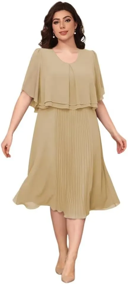 Womens Chiffon Mother of The Bride Dress 2025 Knee Length Formal Dress with Pleats LN119