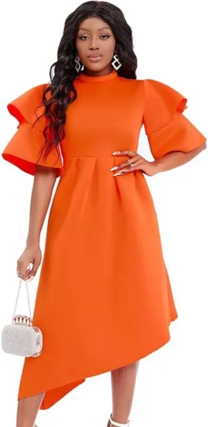 Women's Elegant Bell Sleeve Cocktail Party Dresses for Wedding Guest Fit and Flare Modest Church Midi Evening Dress