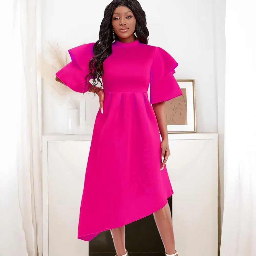 Women's Elegant Bell Sleeve Cocktail Party Dresses for Wedding Guest Fit and Flare Modest Church Midi Evening Dress