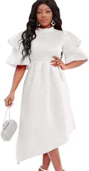 Women's Elegant Bell Sleeve Cocktail Party Dresses for Wedding Guest Fit and Flare Modest Church Midi Evening Dress