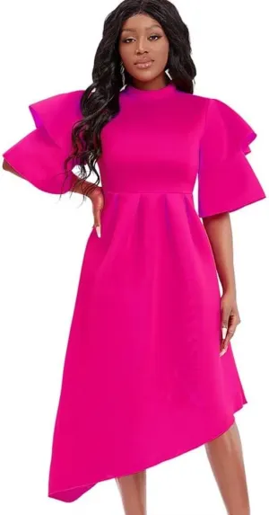 Women's Elegant Bell Sleeve Cocktail Party Dresses for Wedding Guest Fit and Flare Modest Church Midi Evening Dress