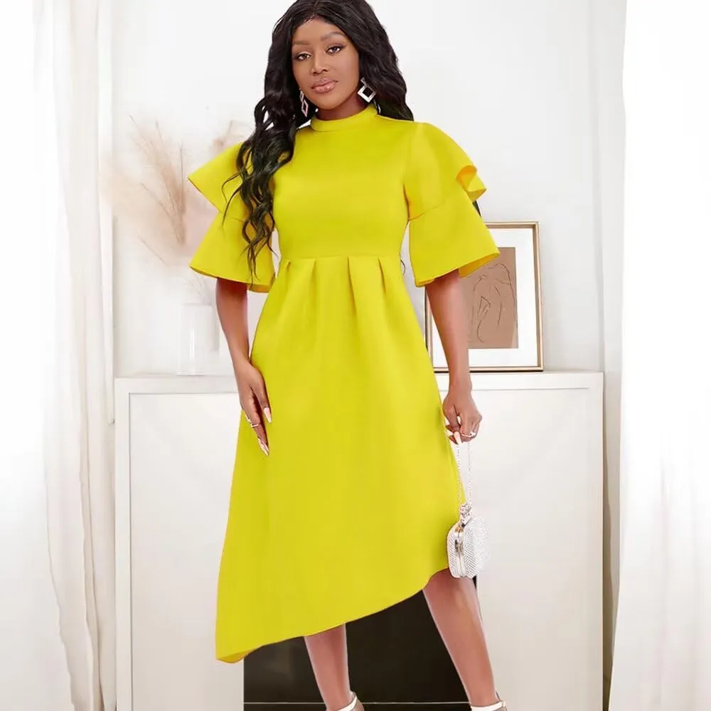 Women's Elegant Bell Sleeve Cocktail Party Dresses for Wedding Guest Fit and Flare Modest Church Midi Evening Dress