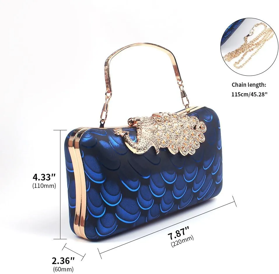 Women's Evening Handbags Peacock Print and Closure Women's Clutch Handbags Ladies Purses for Bridal Wedding Party Black