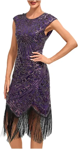 Women's Flapper Dresses 1920s Beaded Fringed Great Gatsby Dress Sequin Sparkly Sleeveless Club Night Prom Party Dress
