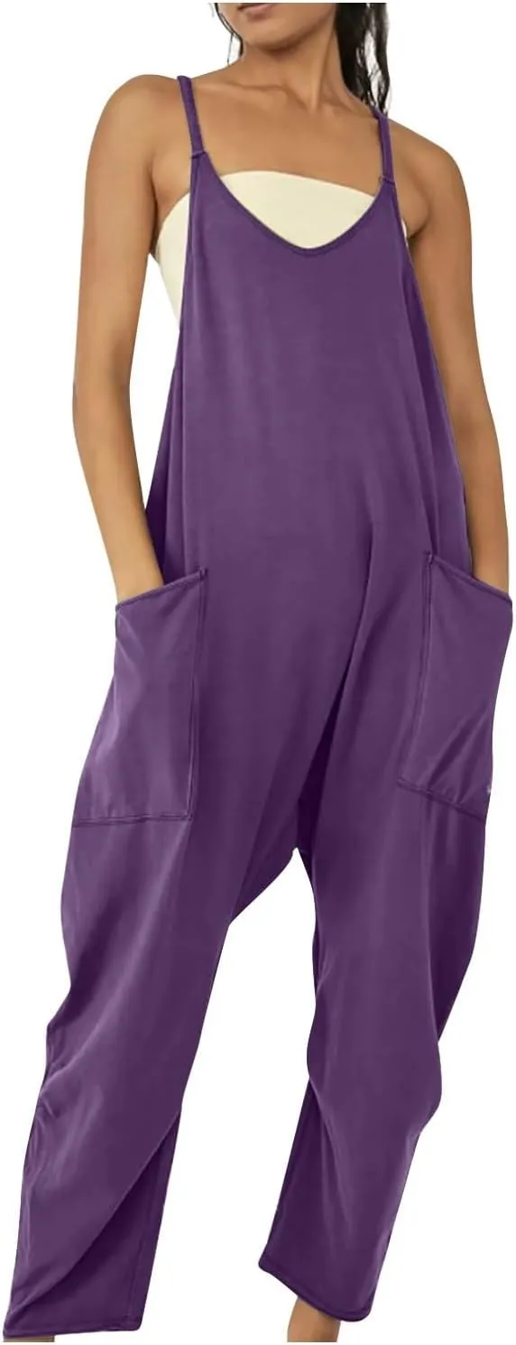 Womens Jumpsuits Casual Summer Sleeveless Spaghetti Strap Rompers Harem Long Pants Overalls Jumpers with Pockets 2023