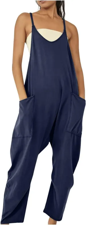 Womens Jumpsuits Casual Summer Sleeveless Spaghetti Strap Rompers Harem Long Pants Overalls Jumpers with Pockets 2023