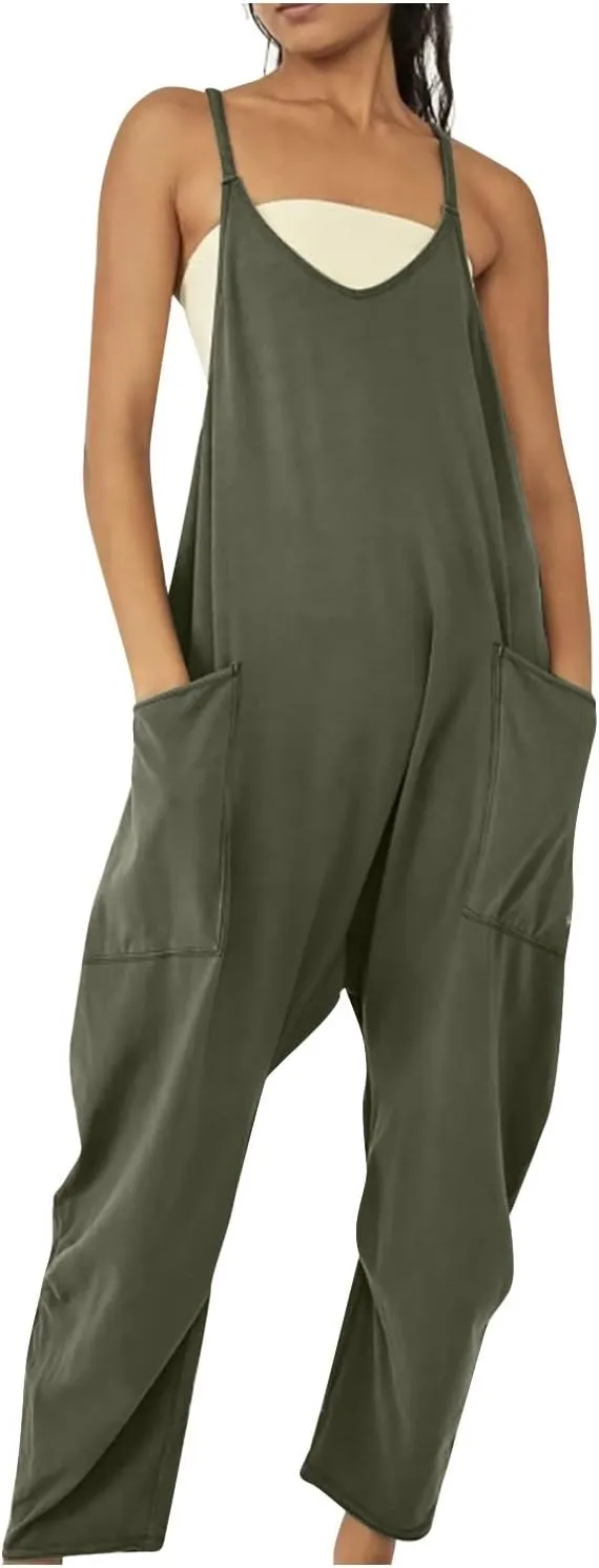Womens Jumpsuits Casual Summer Sleeveless Spaghetti Strap Rompers Harem Long Pants Overalls Jumpers with Pockets 2023
