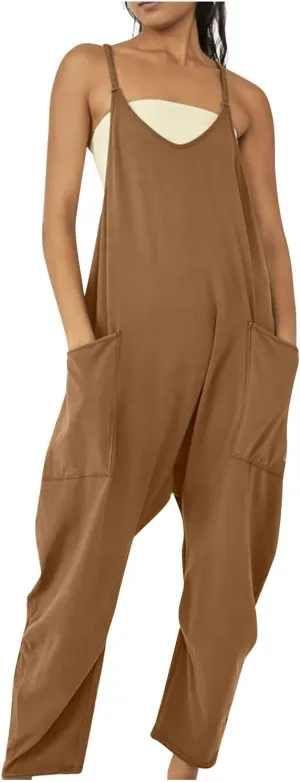 Womens Jumpsuits Casual Summer Sleeveless Spaghetti Strap Rompers Harem Long Pants Overalls Jumpers with Pockets 2023