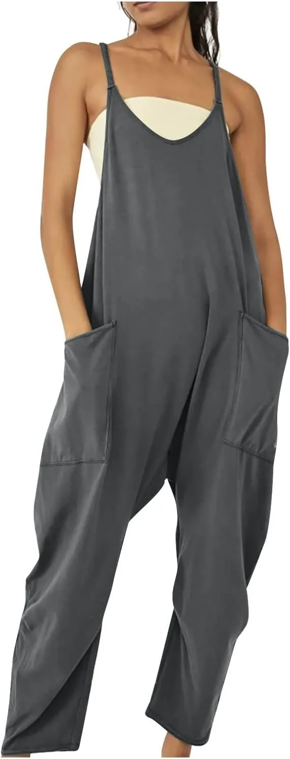 Womens Jumpsuits Casual Summer Sleeveless Spaghetti Strap Rompers Harem Long Pants Overalls Jumpers with Pockets 2023