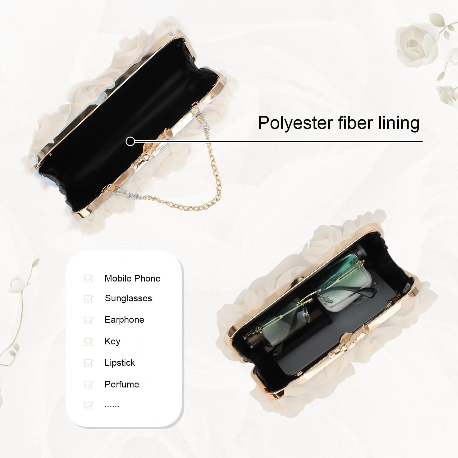 Women's Lace Floral Clutch Purses Formal Flower Evening Handbags with Chain for Wedding, Prom, Party