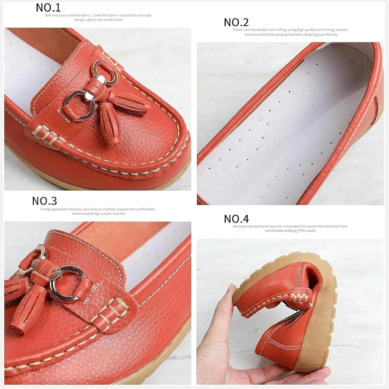 Women's Leather Breathable Moccasins Shoes Ladies Comfortable Dressy Moccasins Driving Penny Loafers Orthopedic Loafers in Breathable Leather