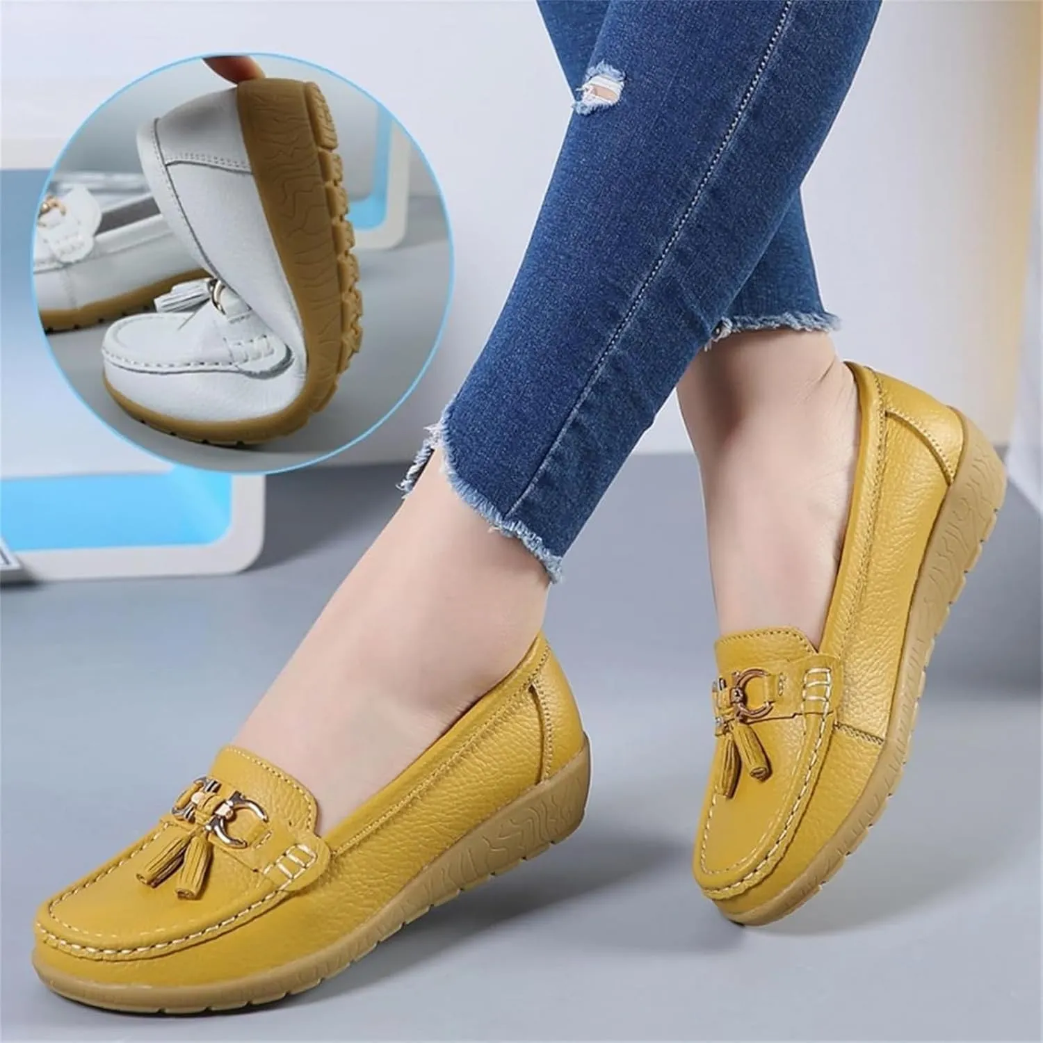 Women's Leather Breathable Moccasins Shoes Ladies Comfortable Dressy Moccasins Driving Penny Loafers Orthopedic Loafers in Breathable Leather