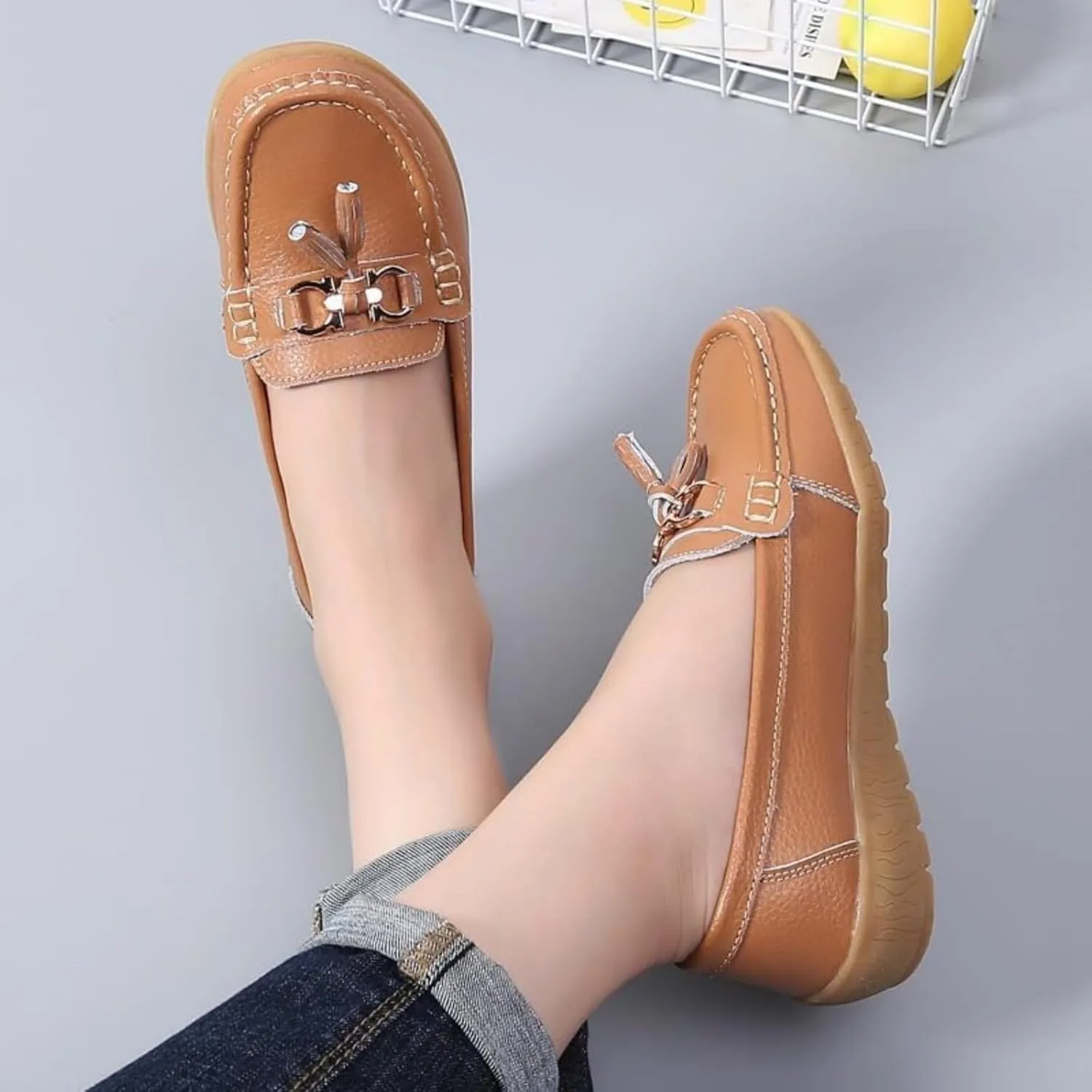Women's Leather Breathable Moccasins Shoes Ladies Comfortable Dressy Moccasins Driving Penny Loafers Orthopedic Loafers in Breathable Leather