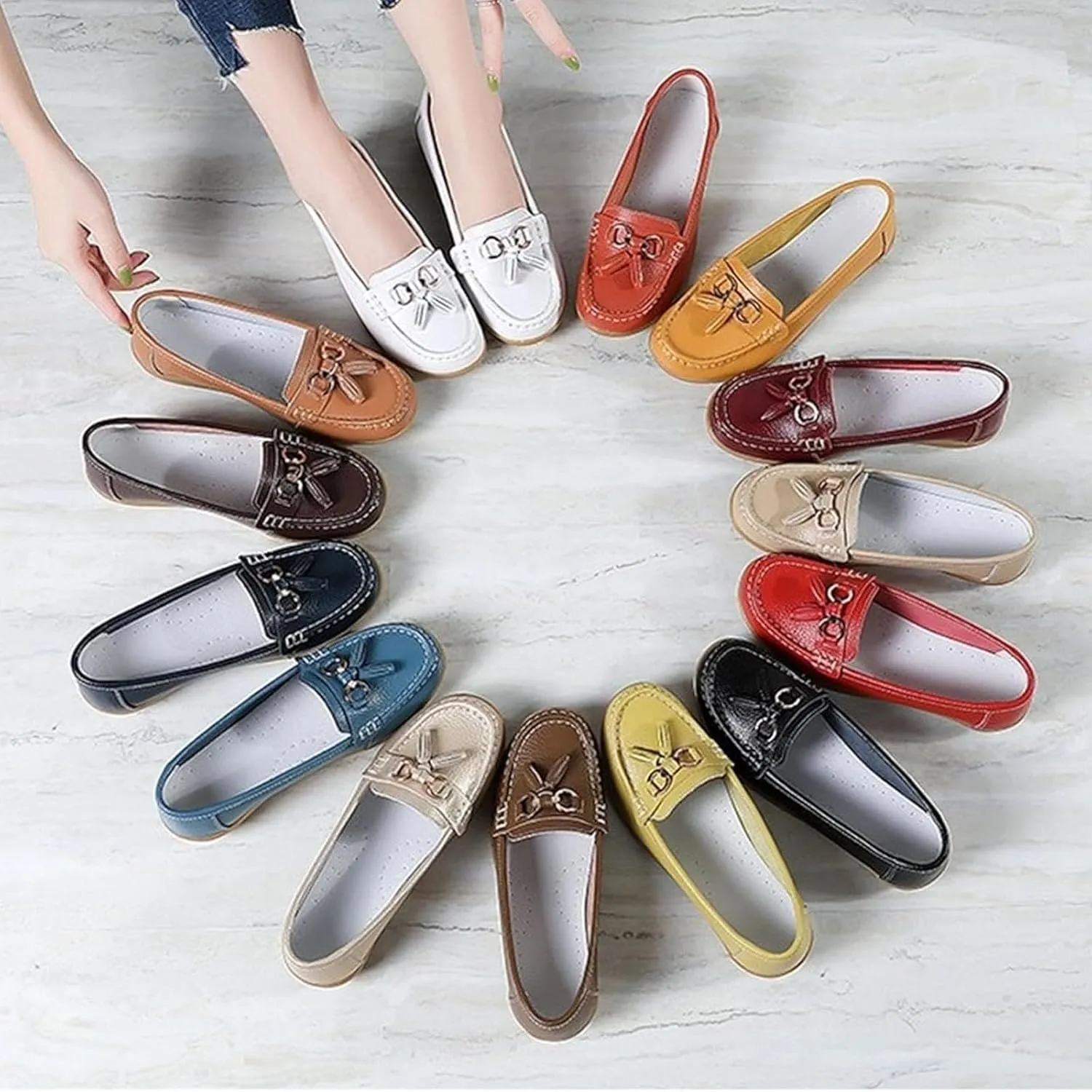 Women's Leather Breathable Moccasins Shoes Ladies Comfortable Dressy Moccasins Driving Penny Loafers Orthopedic Loafers in Breathable Leather