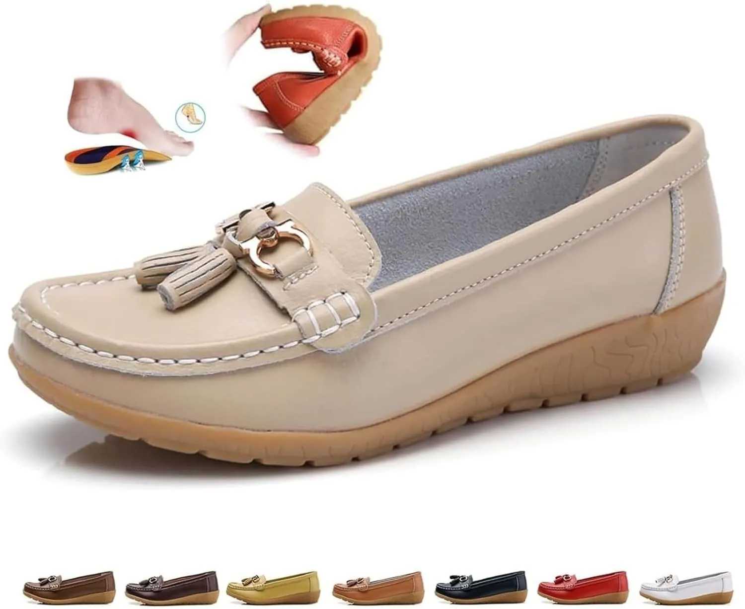 Women's Leather Breathable Moccasins Shoes Ladies Comfortable Dressy Moccasins Driving Penny Loafers Orthopedic Loafers in Breathable Leather