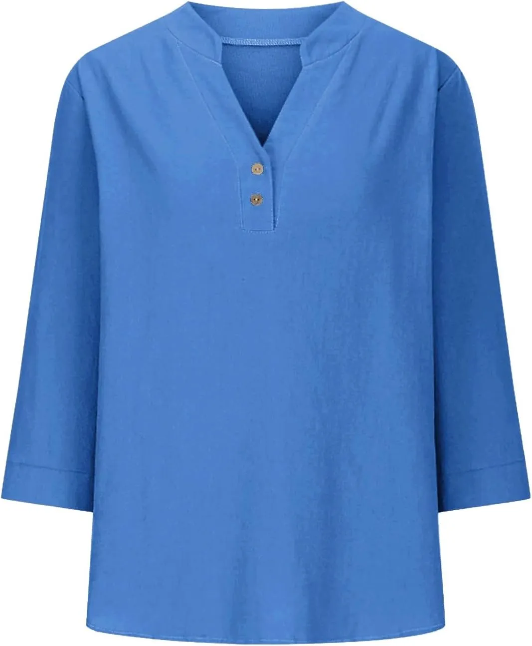 Womens Linen Shirts 3/4 Length Sleeve Casual Dressy Blouses Lightweight Gauze Boho Beach T Shirts Loose Tunic Tops