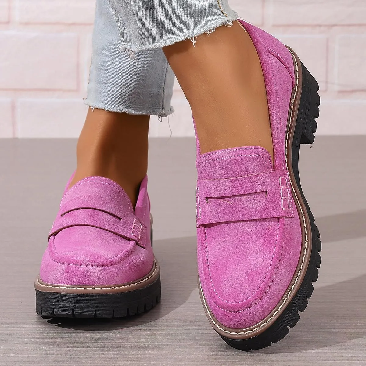 Womens Loafers Shoes Platform Chunky Penny Loafer Lug Sole Comfortable Slip On Work Office Business Casual Dress Shoes, US Size 5-11