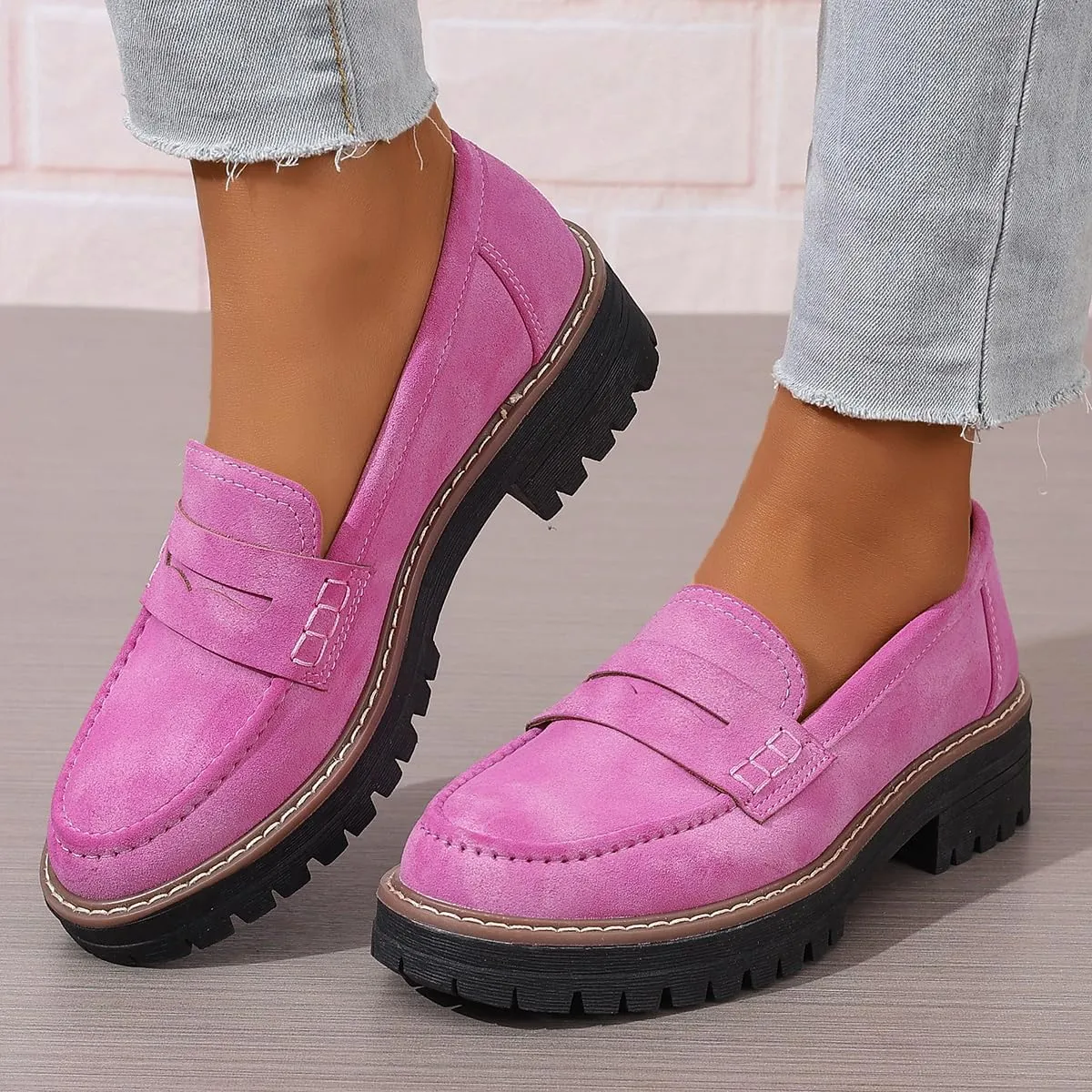 Womens Loafers Shoes Platform Chunky Penny Loafer Lug Sole Comfortable Slip On Work Office Business Casual Dress Shoes, US Size 5-11