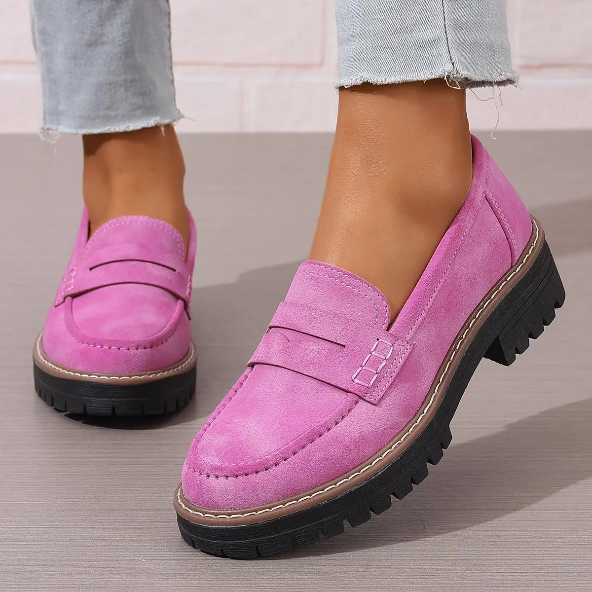 Womens Loafers Shoes Platform Chunky Penny Loafer Lug Sole Comfortable Slip On Work Office Business Casual Dress Shoes, US Size 5-11