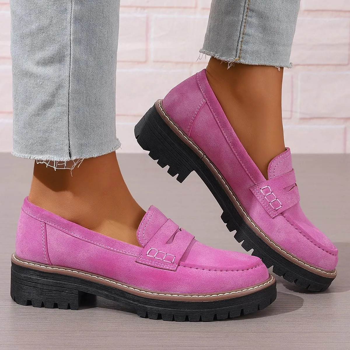 Womens Loafers Shoes Platform Chunky Penny Loafer Lug Sole Comfortable Slip On Work Office Business Casual Dress Shoes, US Size 5-11
