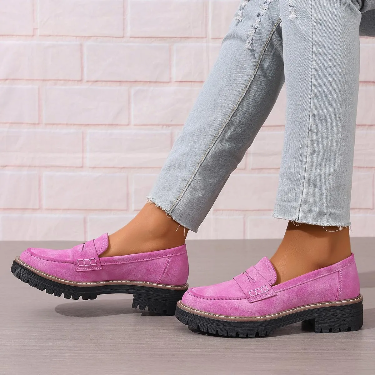 Womens Loafers Shoes Platform Chunky Penny Loafer Lug Sole Comfortable Slip On Work Office Business Casual Dress Shoes, US Size 5-11