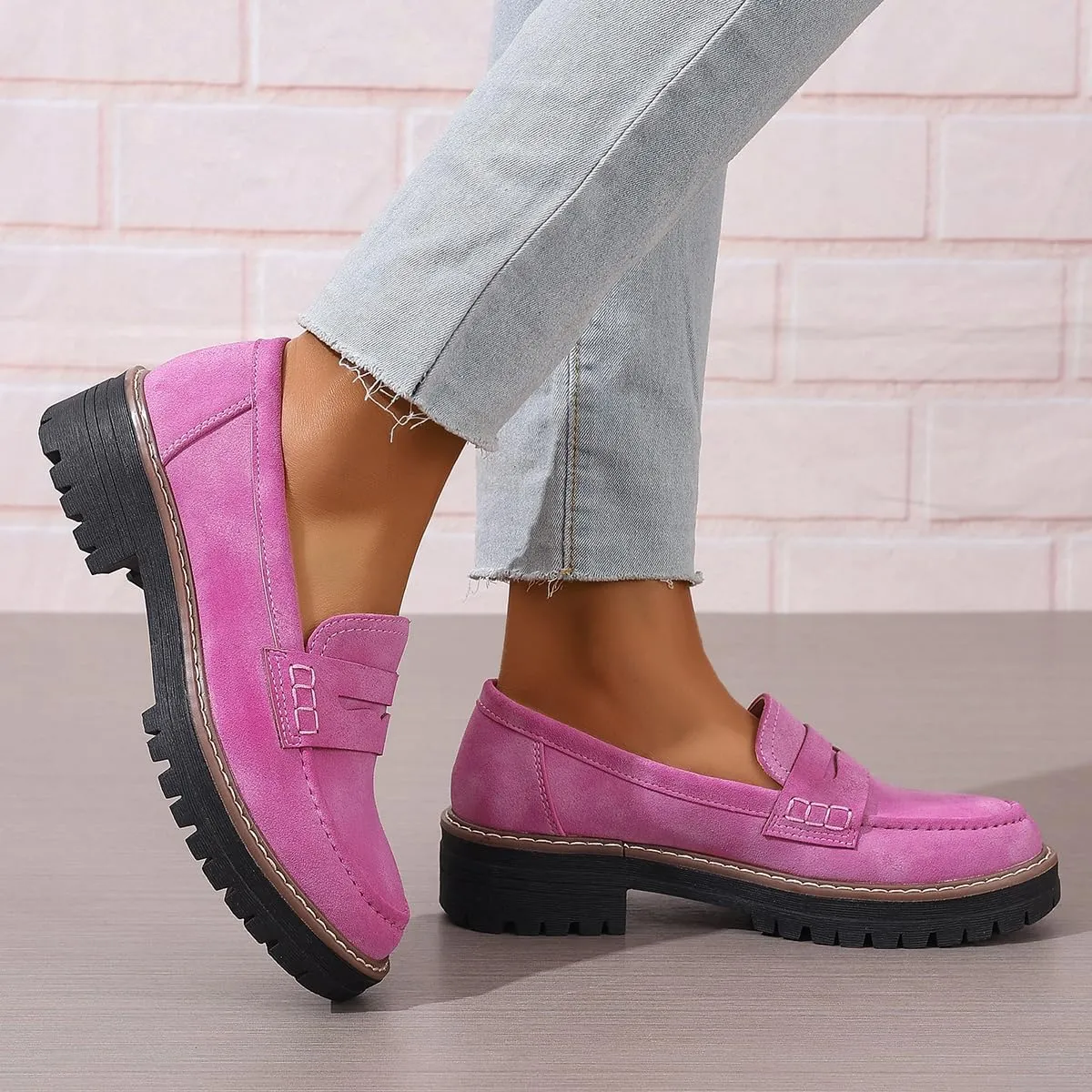 Womens Loafers Shoes Platform Chunky Penny Loafer Lug Sole Comfortable Slip On Work Office Business Casual Dress Shoes, US Size 5-11