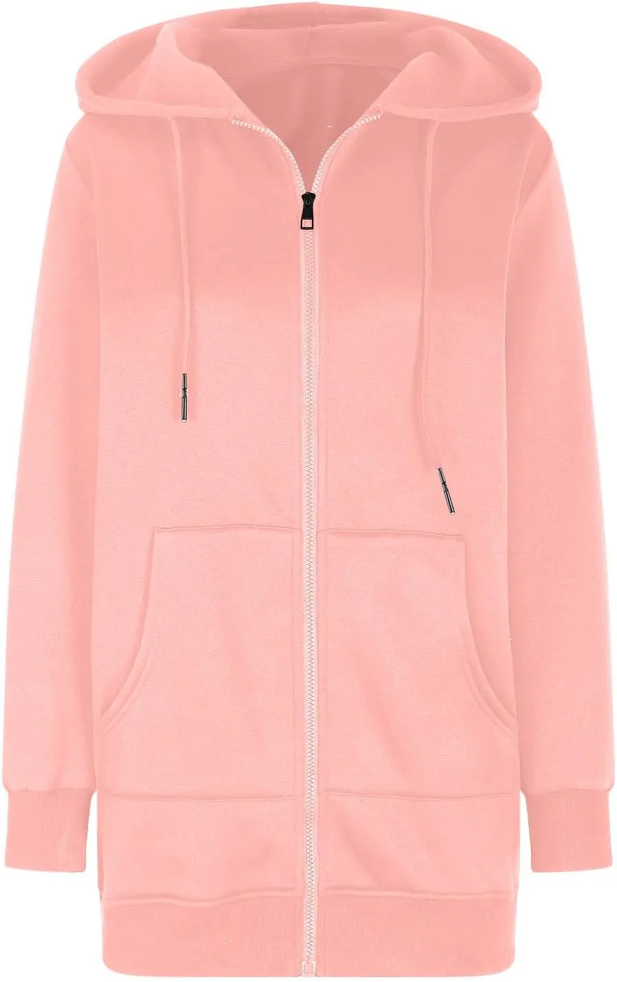 Womens Long Fleece Zip Up Jacket 2024 Fall Casual,Oversized Hoodie Sleeve Sweatshirt with Pockets Winter Coats