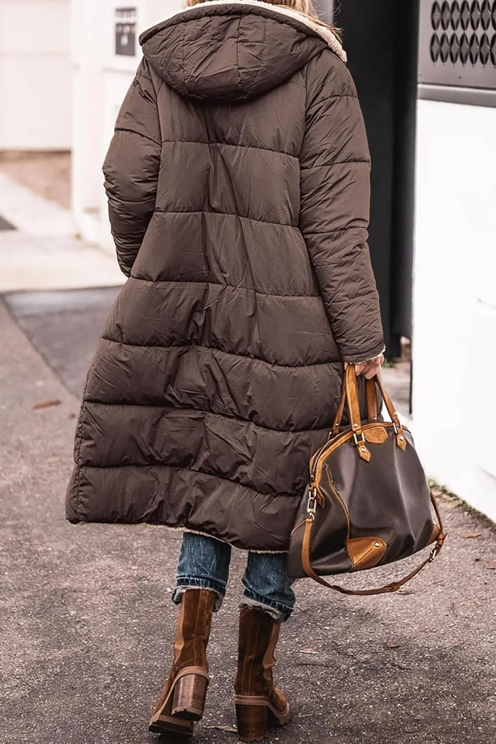 Womens Long Reversible Fleece Jacket Long Sleeve Jackets Zip Up Hoodie Pockets Warm Winter Coat Outerwear