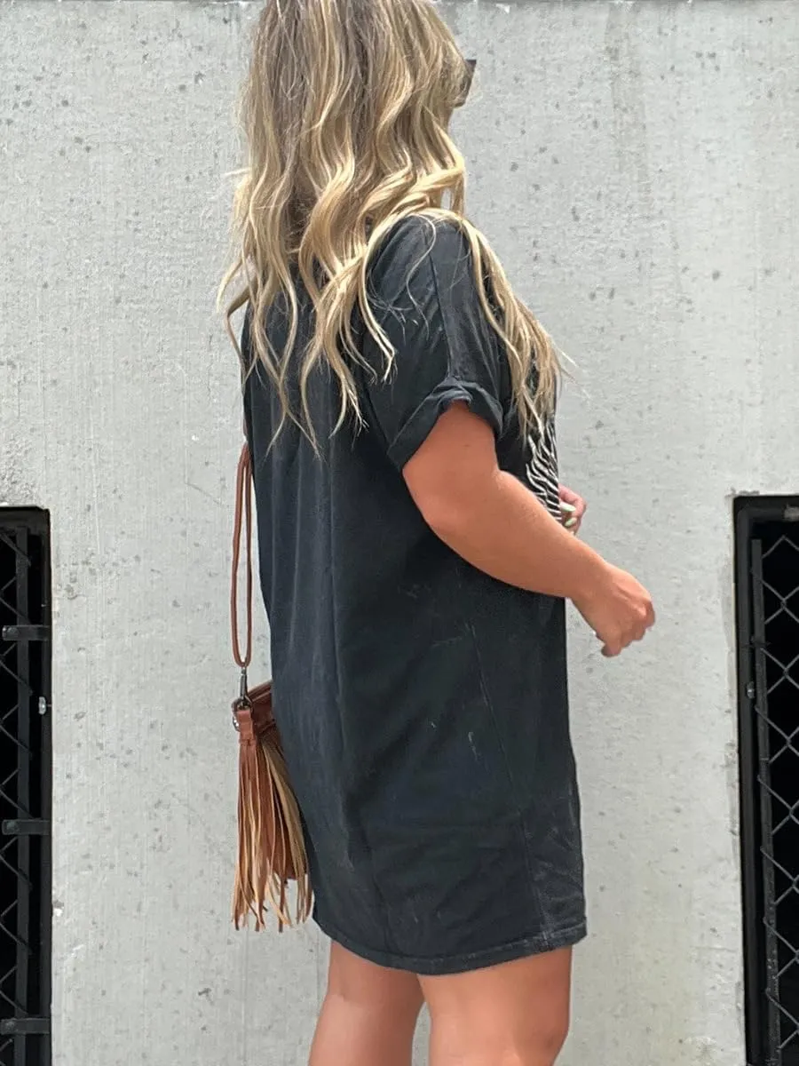 Womens Nashville Music City Mini Dress Loose Crew Neck Short Sleeve Vintage Guitar Wings Graphic Tshirt Dress