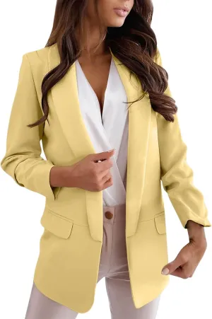 Womens Open Front Lightweight Casual Suit Jackets Fashion Long Sleeve Solid Color Business Oversized Blazer Coats