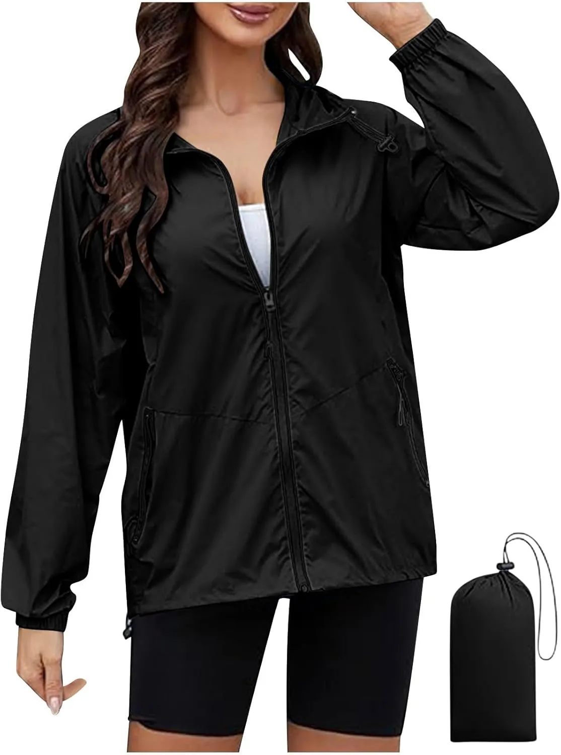 Womens Rain Jacket Waterproof with Hood Lightweight Windbreaker Jacket Packable Rain Coats