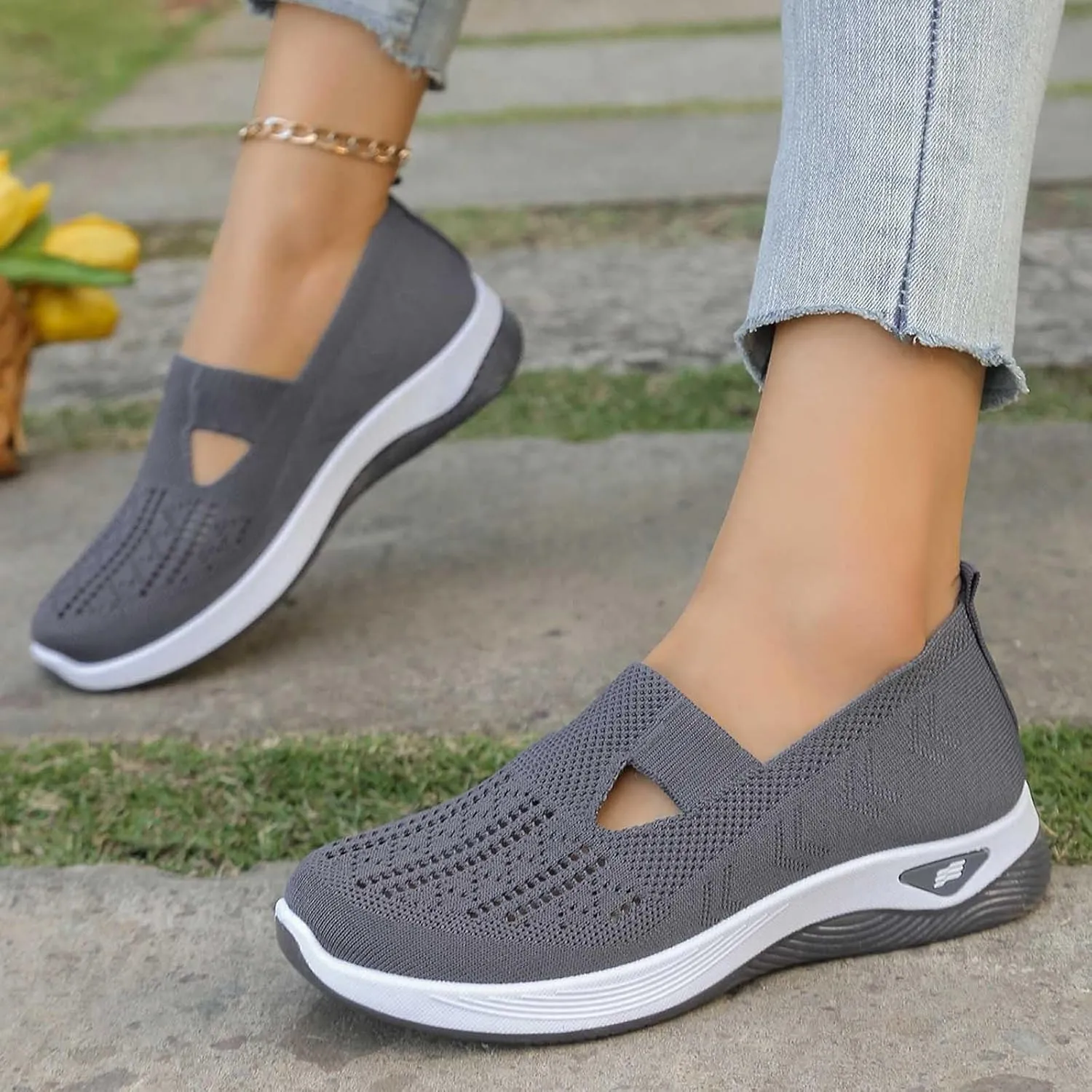 Women's Sandals Orthopedic Arch Support Sandals Memory Foam Sandals Mesh Breathable Soft Sneakers Slip on Walking Shoes